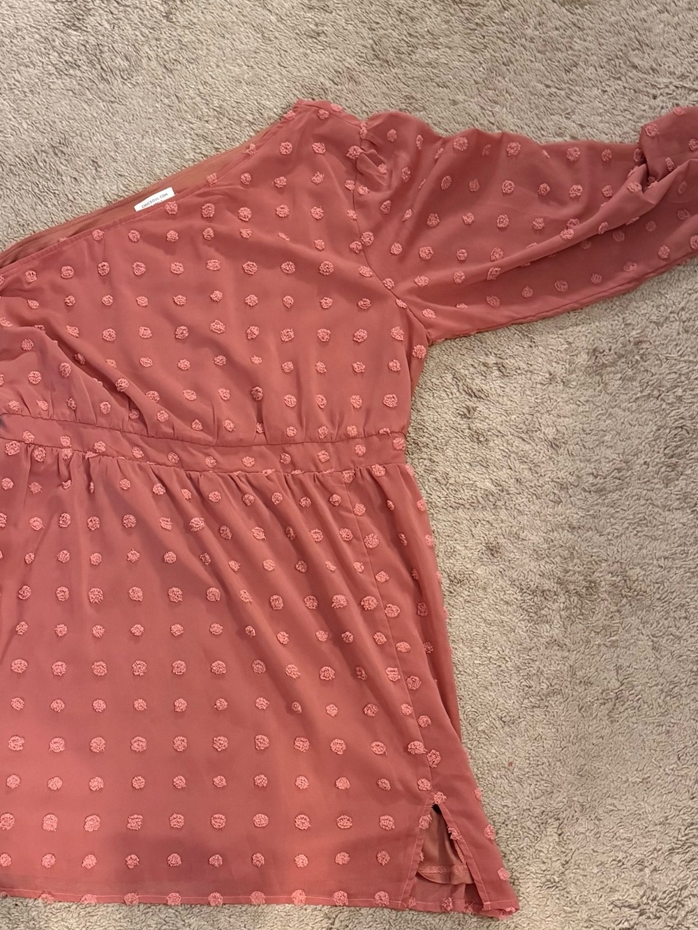 Chic Soul One-Shoulder Rose Dot Peasant Dress